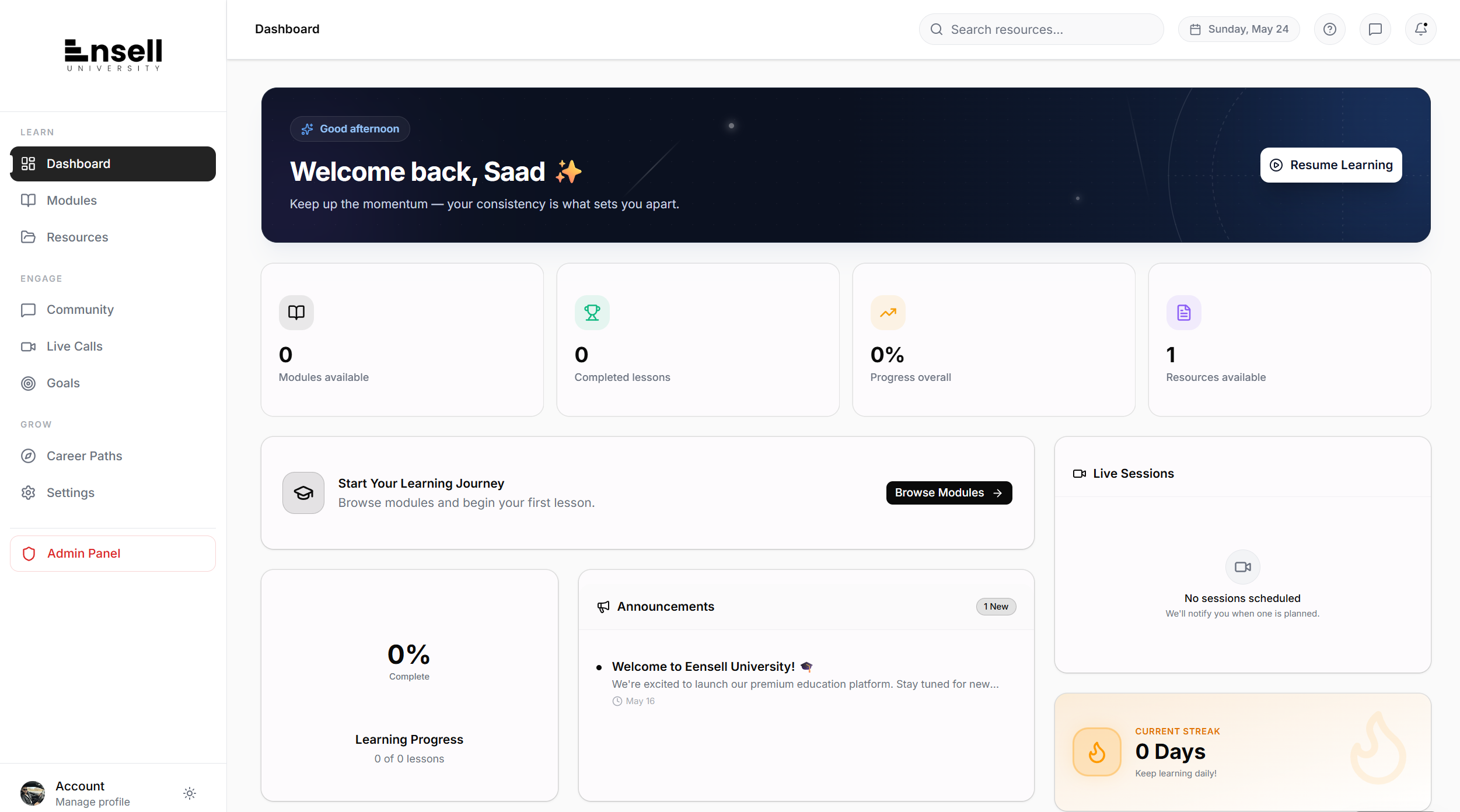 Eensell University Dashboard